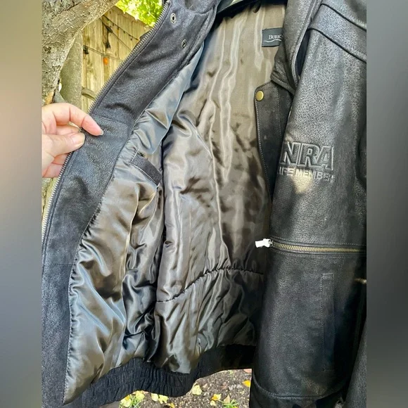 Men’s NRA Leather Bomber Jacket Coat NWT - Picture 4 of 8
